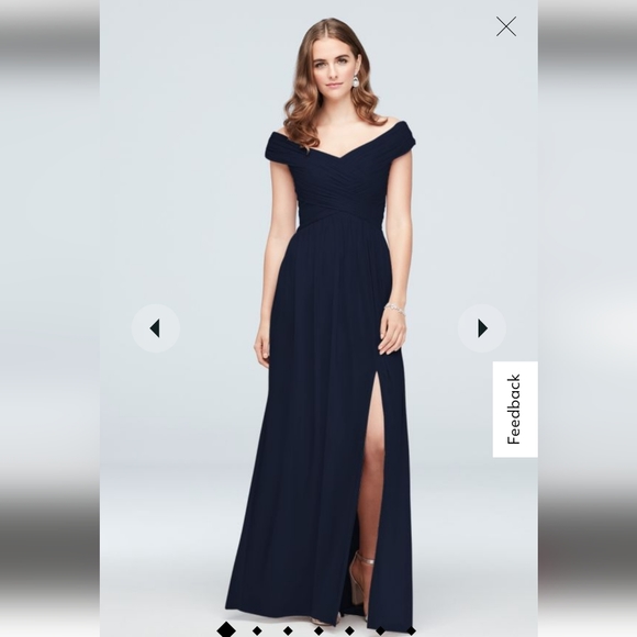 Crisscross Off the Shoulder Mesh Bridesmaid Marine - Picture 1 of 7